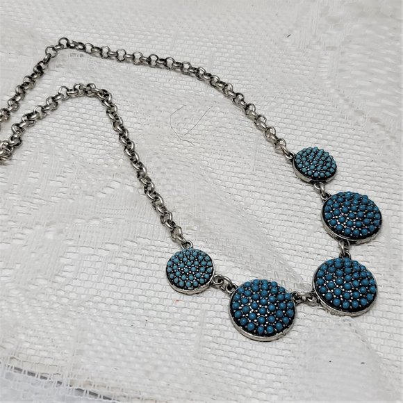 Fun Silver Tone Turquoise Choker Necklace - Picture 1 of 9